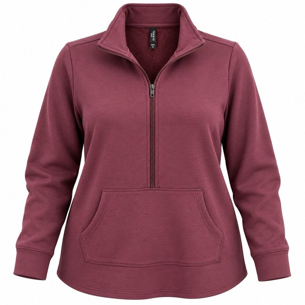 Torrid Size 0 (L) Burgundy Half Zip Pullover Sweatshirt Kangaroo Pocket Fleece